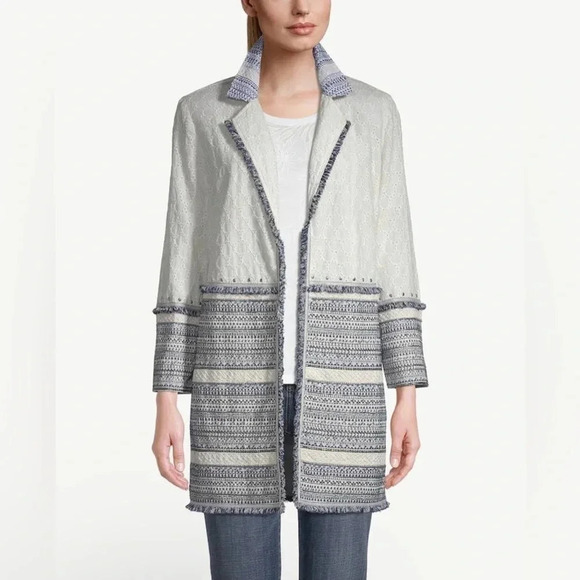 Chico's Jackets & Blazers - Women’s Chicos Jacket 3P with blue accents and white eyelet fabric